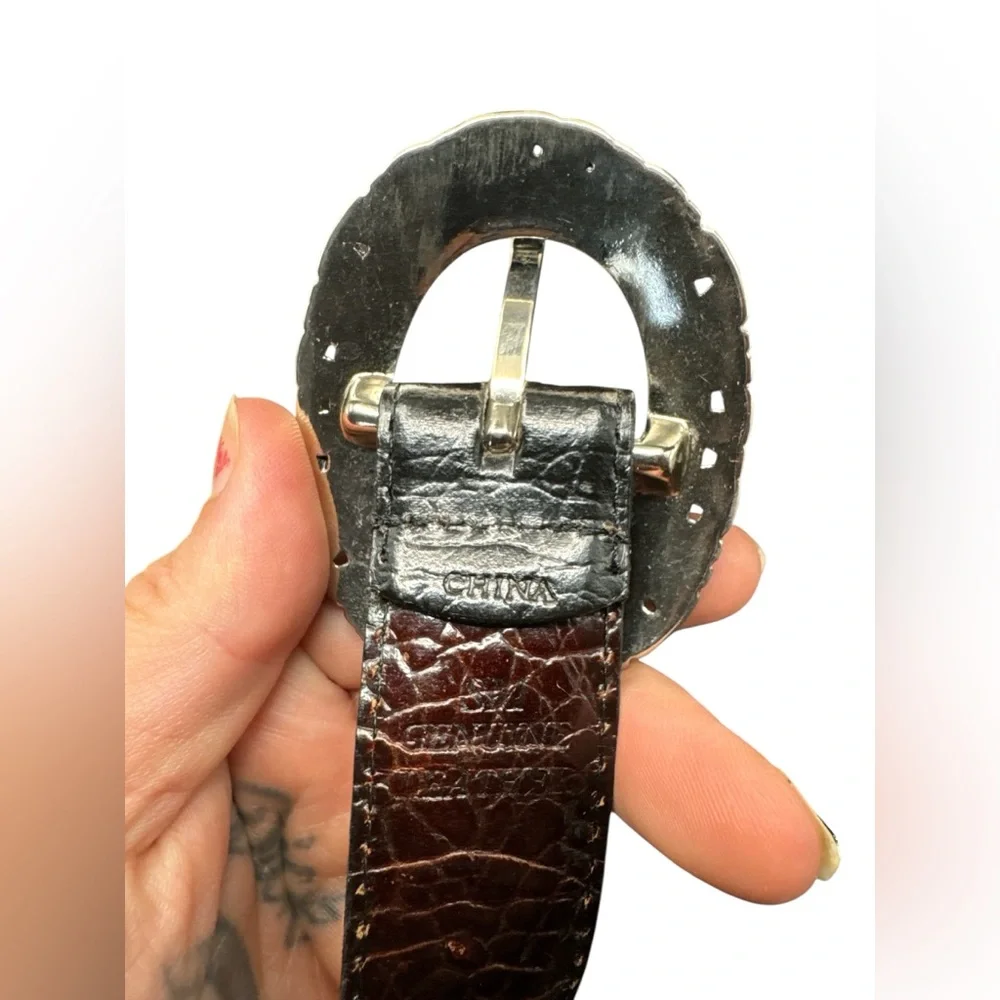 Vintage Southwest Concho Textured Two Tone Ombre Reptile Leather Belt SM